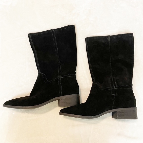LUCKY BRAND Lefara Suede Black Slouch Ankle Bootie Boot 7 37.5 Western Leather - Picture 3 of 9